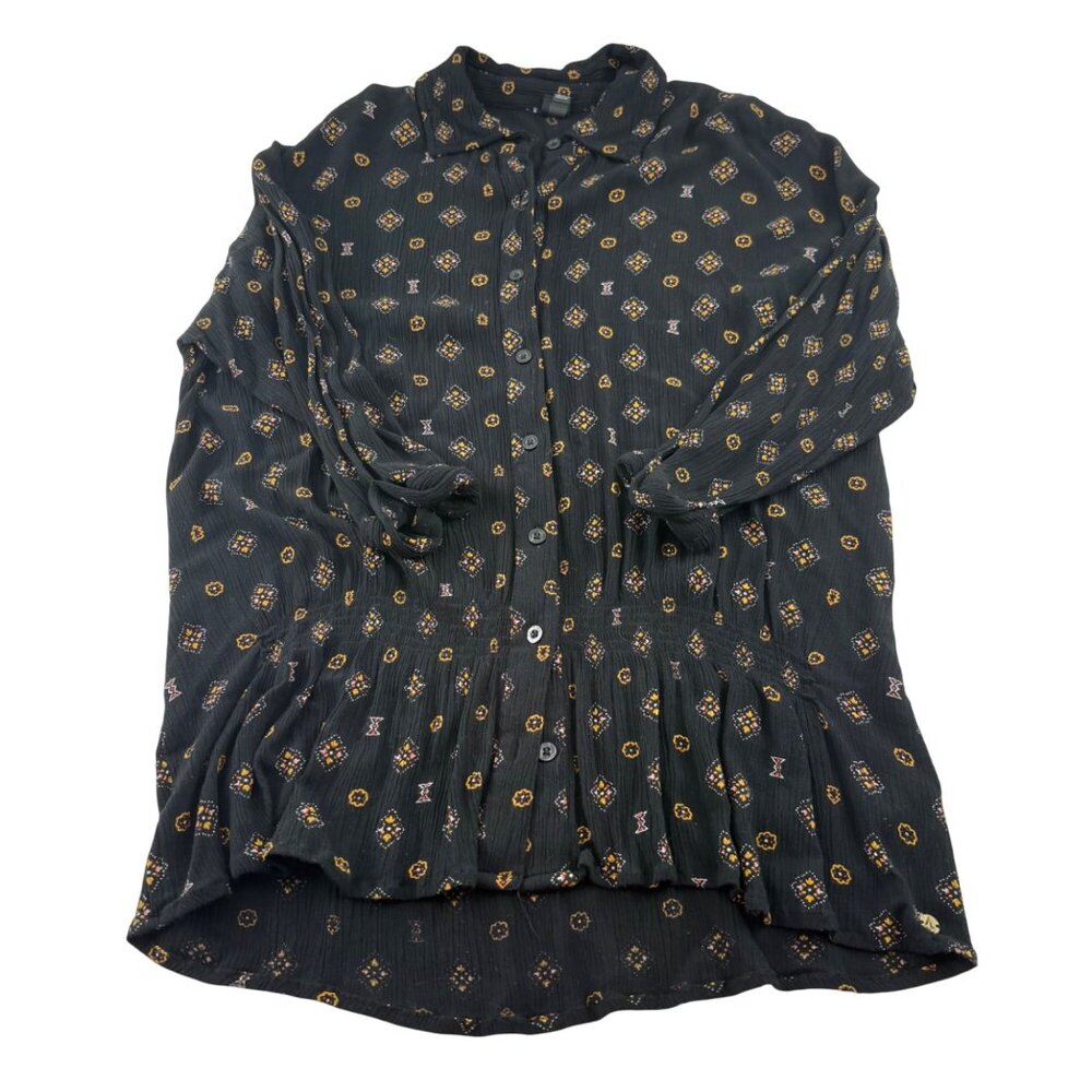 Volcom‎ Womens XS Black & Yellow Patterned Long Sleeve Button-Up Shirt